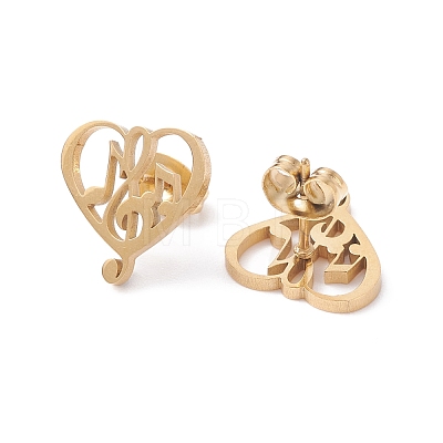 Heart with Musical Note 304 Stainless Steel Stud Earrings for Women EJEW-Z017-09G-1