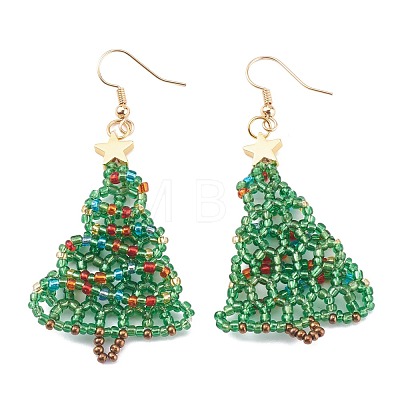 Glass Seed Beads Christmas Tree Dangle Earrings EJEW-JE04482-1