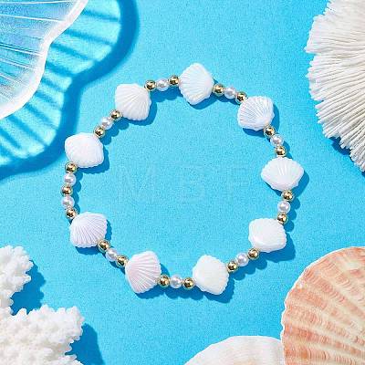 Shell Shape Plastic Stretch Bracelets BJEW-JB10342-01-1