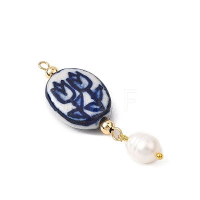 Blue and White Tulip Pattern Oval Porcelain Pendants PALLOY-JF04709-1