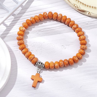 Synthetic Imperial Jasper Beads & Turquoise Cross Stretch Bracelets for Women Men BJEW-JB11382-1