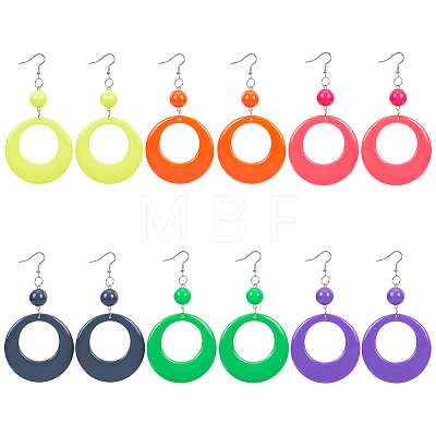 ANATTASOUL 6 Pairs 6 Colors Donut Resin Dangle Earrings with Iron Pins for Women EJEW-AN0004-14-1