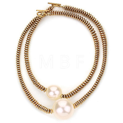 Plastic Imitation Pearl Round Pendant CCB Plastic Heishi Beaded Double Layer Necklaces with OT Clasps FS-WG332D2-01-1