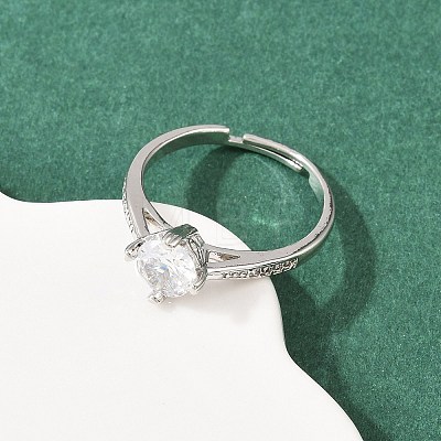 Brass Micro Pave Cubic Zirconia Finger Rings for Women RJEW-B153-01P-1