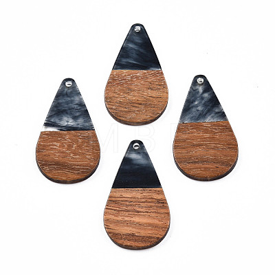Transparent Resin & Walnut Wood Pendants RESI-N025-030-C-1