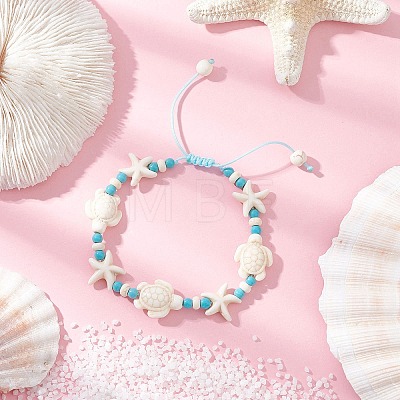3Pcs 3 Styles Starfish & Turtle Synthetic Turquoise Beads Braided Bead Bracelets for Women BJEW-JB12130-1