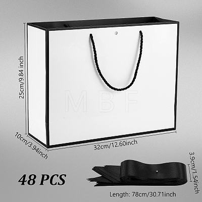 48Pcs Rectangle White Paper Gift Storage Handle Bags with Ribbons ABAG-WA0001-26B-1