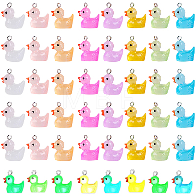 48Pcs 8 Colors Transparent Resin Pendants Colorful Night Glow Duck Pendant Creative Jewelry Accessories JX860A-1