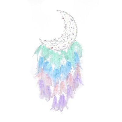 Iron Woven Web/Net with Feather Pendant Decorations LS-AJEW-P097-08-1