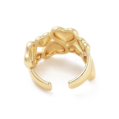 Hollow Tartan Heart Brass  Open Cuff Ring for Women RJEW-Z055-05G-01-1