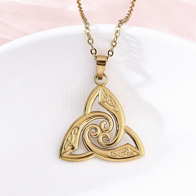 Viking Triskelion Knot 304 Stainless Steel Pendant Necklaces NJEW-M096-32G-1