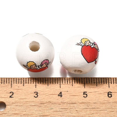 Valentine's Day Element Printed Wood Beads WOOD-R002-01-15-1