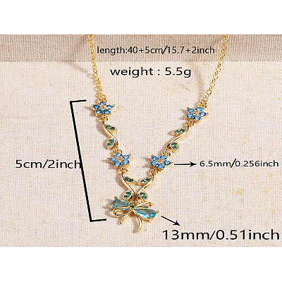 Brass Pave Cubic Zirconia Flower Bowknot Pendant Necklaces for Women WGA7CA3-01-1