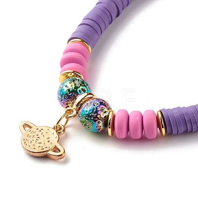 Natural Lava Rock & Polymer Clay Heishi Beads Stretch Bracelets Sets BJEW-JB07439-1