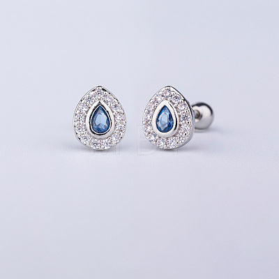 Brass Pave Marine Blue Cubic Zirconia Cartilage Earrings FS-WGEDAE7-01-1