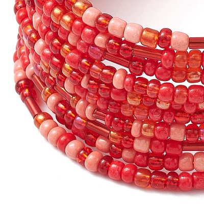 Glass Seed Beaded Multilayer Wrap Bangles for Women BJEW-JB10800-1