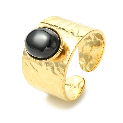 Natural Carnelian/Black Agate/Tiger Eye/Lapis Lazuli/Moss Agate Cuff Open Rings RJEW-JR01079-02-1