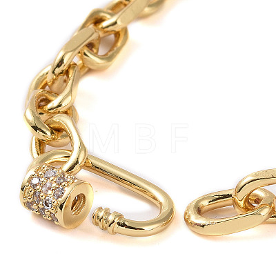 Brass Cable Chain Bracelet with Clear Cubic Zirconia Locking Carabiner for Men Women BJEW-JB08918-1