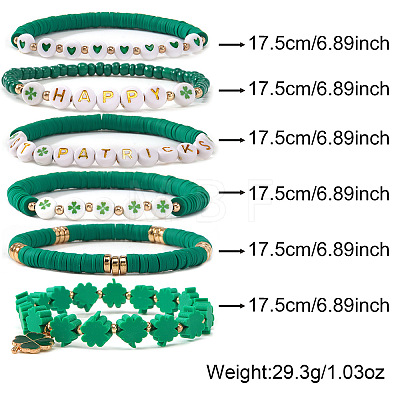 6Pcs Polymer Clay Beads Stretch Bracelets  BK9964-22-1