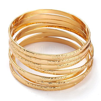 7Pcs Women's Simple Fashion Textured Vacuum Plating 304 Stainless Steel Stackable Bangles BJEW-O182-07G-1