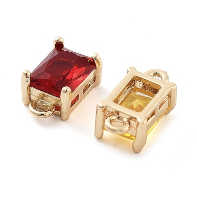 Brass Pave Faceted Glass Connector Charms KK-Q811-01-1