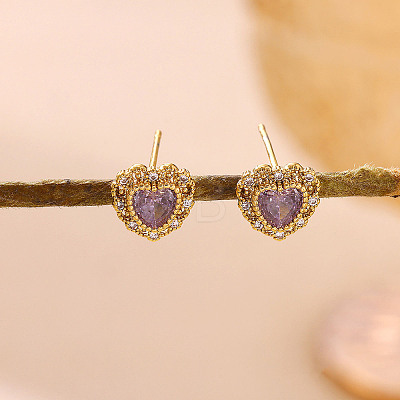 Brass Micro Pave Cubic Zirconia Stud Earrings CU-CBA2AB4-01G-1