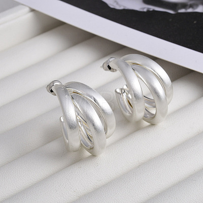 C-Shaped Brass Multi-Strand Half Hoop Stud Earrings for Women EJEW-G391-05S-1