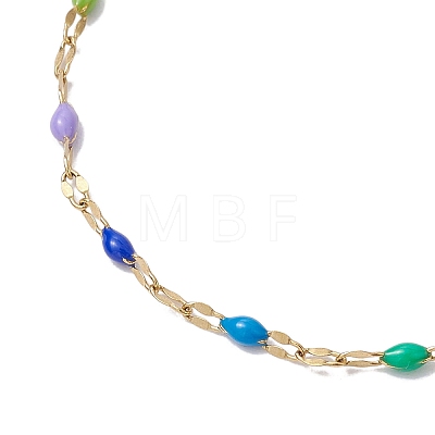 304 Stainless Steel Enamel Link Chains Bracelets for Women BJEW-JB10326-1