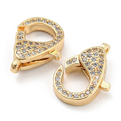 Brass Micro Pave Clear Cubic Zirconia Lobster Claw Clasps KK-Q789-03G-1
