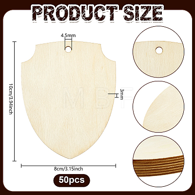 Shield Shape Unfinished Wood Board WOOD-WH0062-57-1