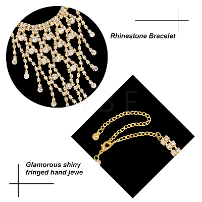 ANATTASOUL 2Pcs 2 Colors Crystal Rhinestone Chain Tassel Ring Bracelets Set BJEW-AN0001-19-1