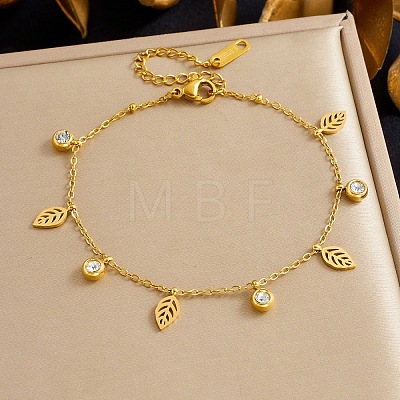 304 Stainless Steel & Rhinestone Charm Bracelets BJEW-B171-15G-1