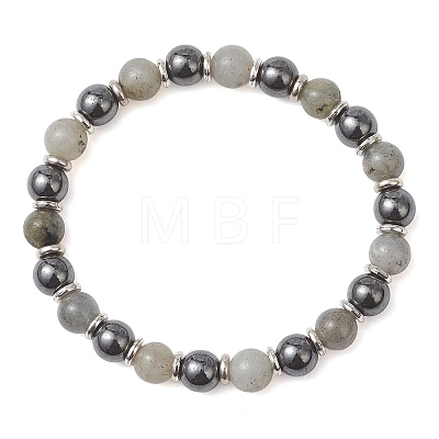 Non-Magnetic Synthetic Hematite & Natural Labradorite Beads Stretch Bracelets for Women Men BJEW-JB13404-1