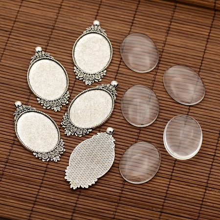 Tibetan Style Alloy Pendant Cabochon Settings DIY-X0228-AS-1
