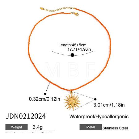 304 Stainless Steel Sun Pendant Glass Seed Beaded Necklaces for Women FS-WGBCA12-03-1