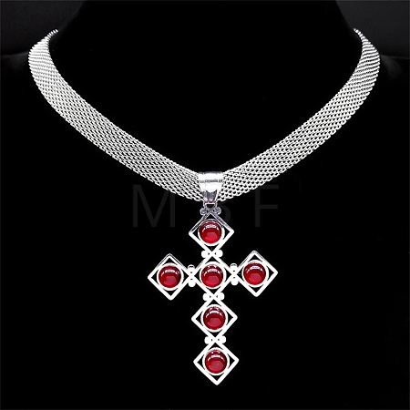 201 Stainless Steel Glass Cross Pendant Necklaces NJEW-G115-02P-1