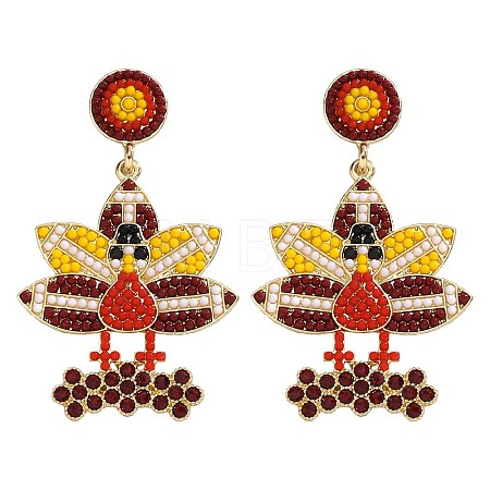 Alloy & Glass Seed Beaded Stud Dangle Earrings FS-WG6CE38-05-1