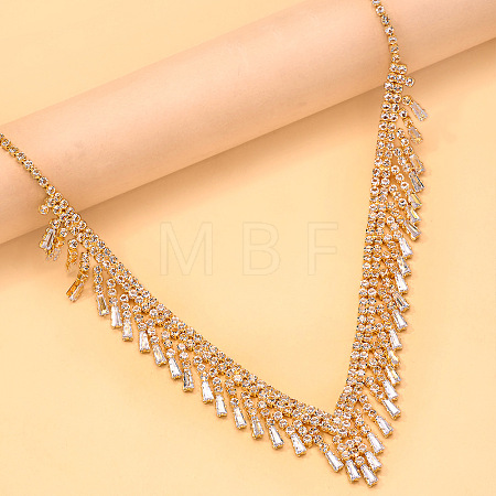 Alloy Crystal Rhinestone Teardrop Tassel Bib Necklaces for Women WG5EA35-02-1
