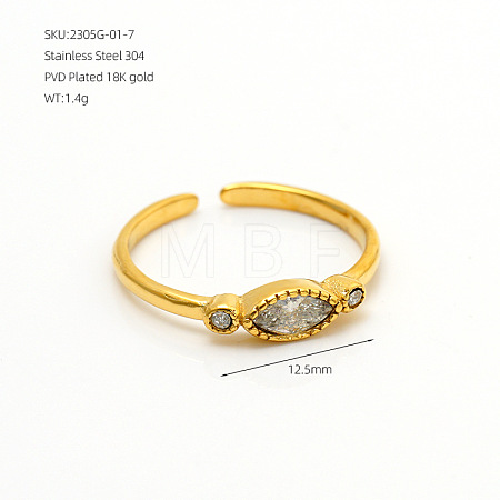 304 Stainless Steel Pave Cubic Zirconia Cuff Open Rings WG9CF89-01-1