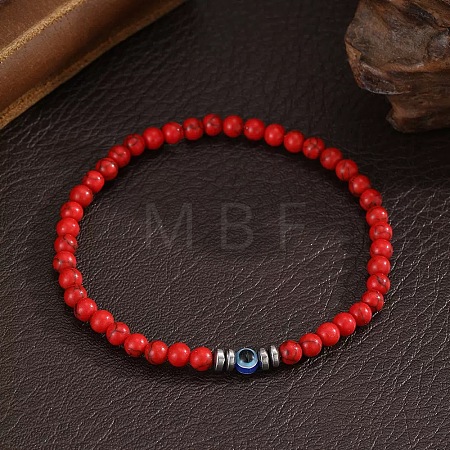 Glass Evil Eye 4MM Dyed Synthetic Turquoise Beaded Stretch Bracelets for Men VE1501-9-1