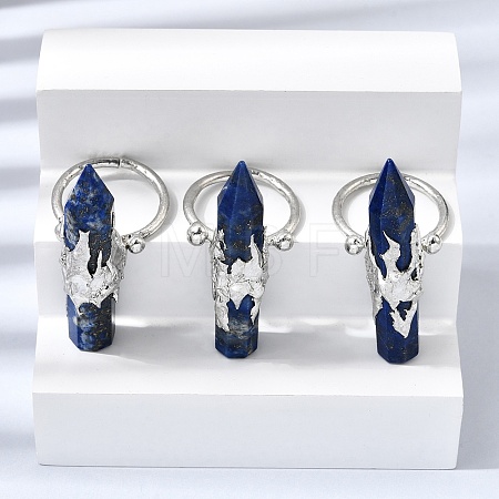 Natural Lapis Lazuli & Brass Cuff Rings for Women RJEW-G374-01P-07-1