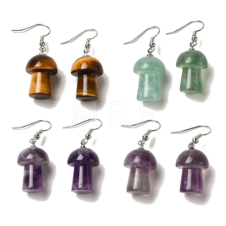 Natural Mixed Gemstone Mushroom Dangle Earrings EJEW-E296-05P-A-1