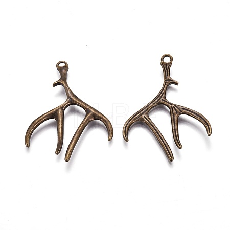 Tibetan Style Alloy Deer Antler Pendants X-TIBEP-S261-AB-FF-1