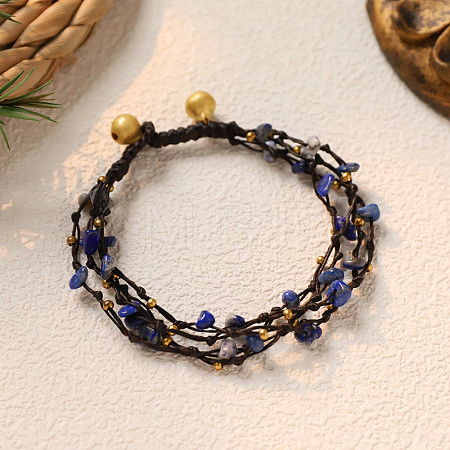 Natural Lapis Lazuli Chip & Alloy Beaded Multi-strand Bracelets WGA084D-01-1