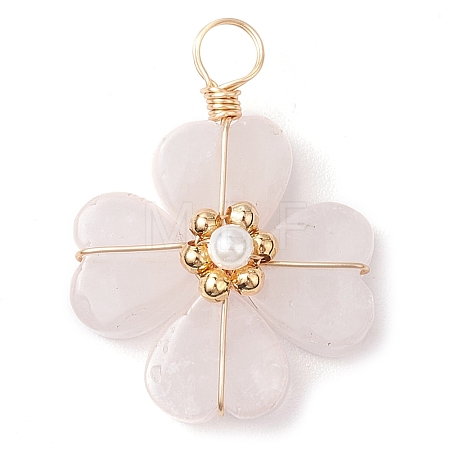 Natural Rose Quartz Clover Pendants PALLOY-JF03180-04-1