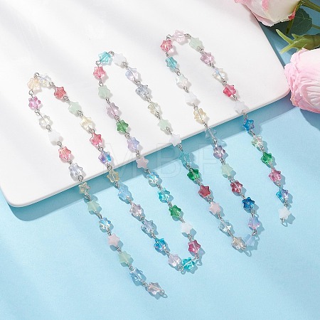 Iron Glass Handmade Star Link Chains AJEW-JB01435-01-1