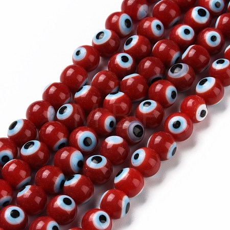Handmade Evil Eye Lampwork Round Bead Strands LAMP-L055-8mm-20-1