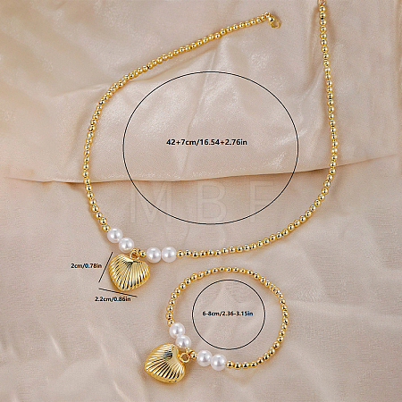 Brass Heart Bracelets & Necklaces Sets for Women CA5711-2-1
