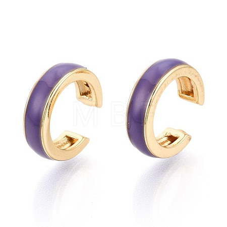 C-Shaped Brass Enamel Cuff Earrings EJEW-T049-07G-1