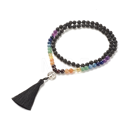 7 Chakra Gemstone Buddhist Necklace NJEW-JN03856-1